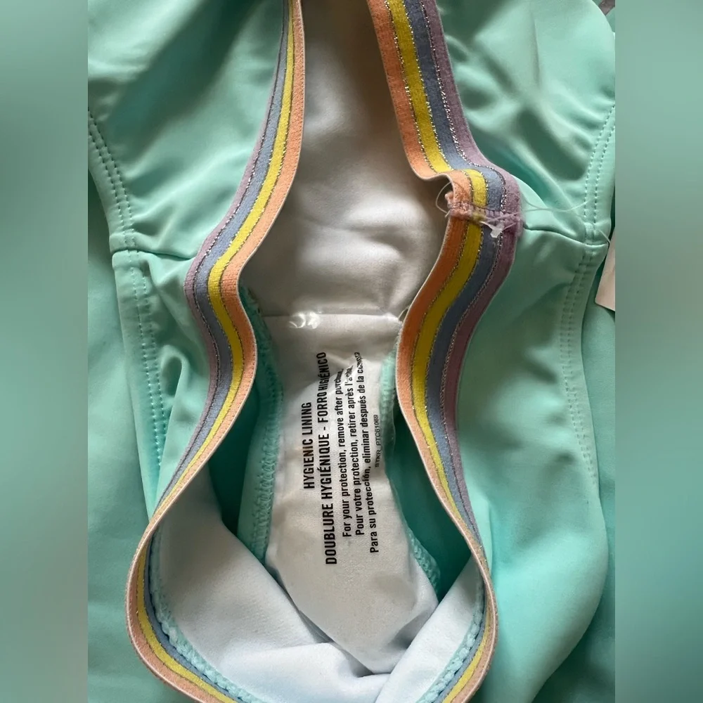 Nautica Girls' Two-piece‎ Swimsuit Set Aqua Blue with Rainbow Striped Straps XL